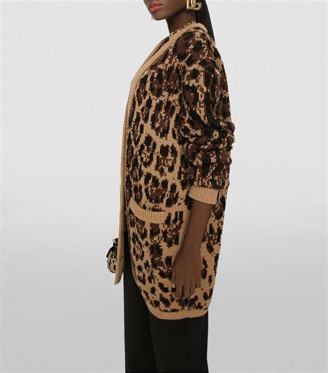 dolce gabbana leopard print cardigan|Long wool and cashmere cardigan with jacquard leopard design.